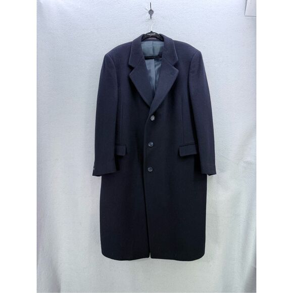 Vintage Maitland of England Mens Navy Long Line Wool Cashmere Top Trench Coat Si - Picture 1 of 12